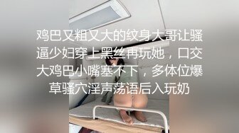 鸡巴又粗又大的纹身大哥让骚逼少妇穿上黑丝再玩她，口交大鸡巴小嘴塞不下，多体位爆草骚穴淫声荡语后入玩奶